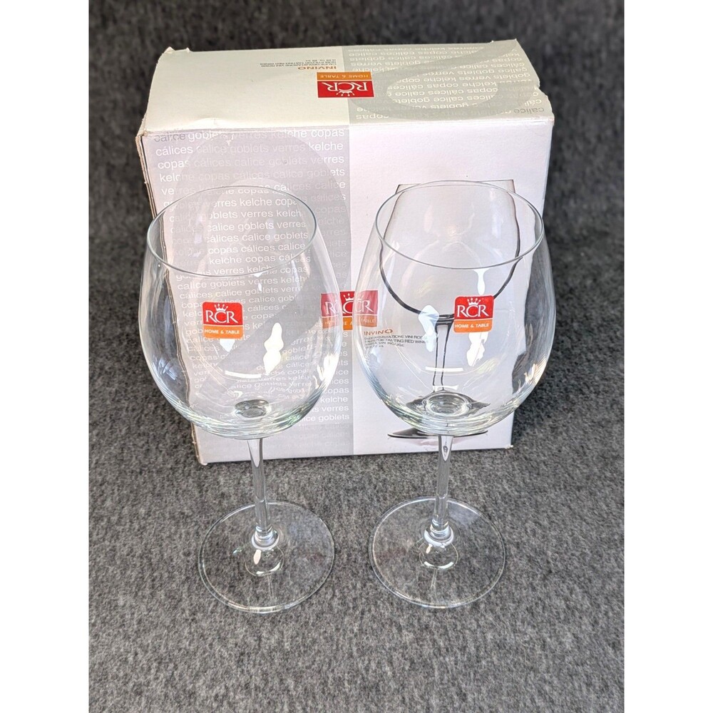 RCR Invino Luxion Crystal Red Wine Glasses Set 2 Italy NOS New Open Box 22.75 oz